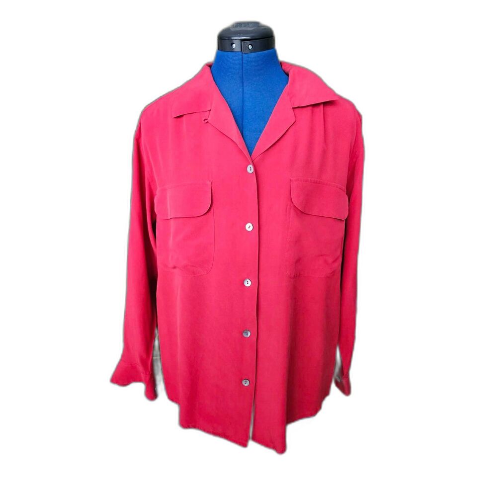 Hanson Collection Women’s Size 4 Red 100% Silk Button Front Shirt Jacket